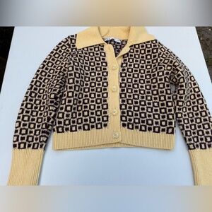 Zara Cream and Black Cropped Checkered Cardigan